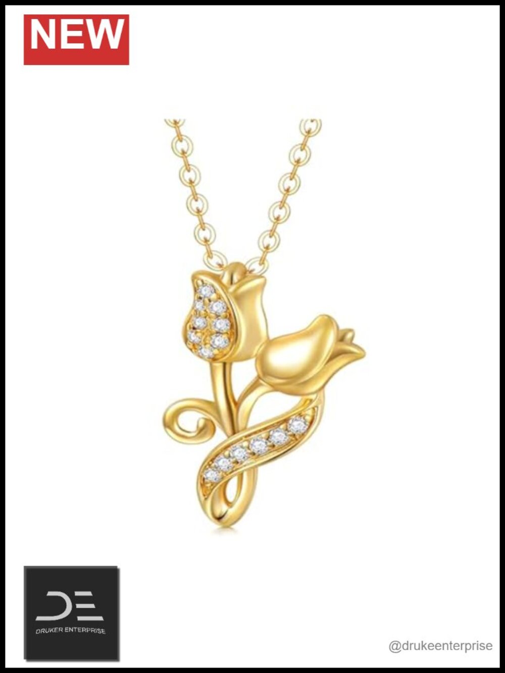 14K Solid Gold Rose Moissanite Pendant Necklace for Women Dainty Flower Jewelry